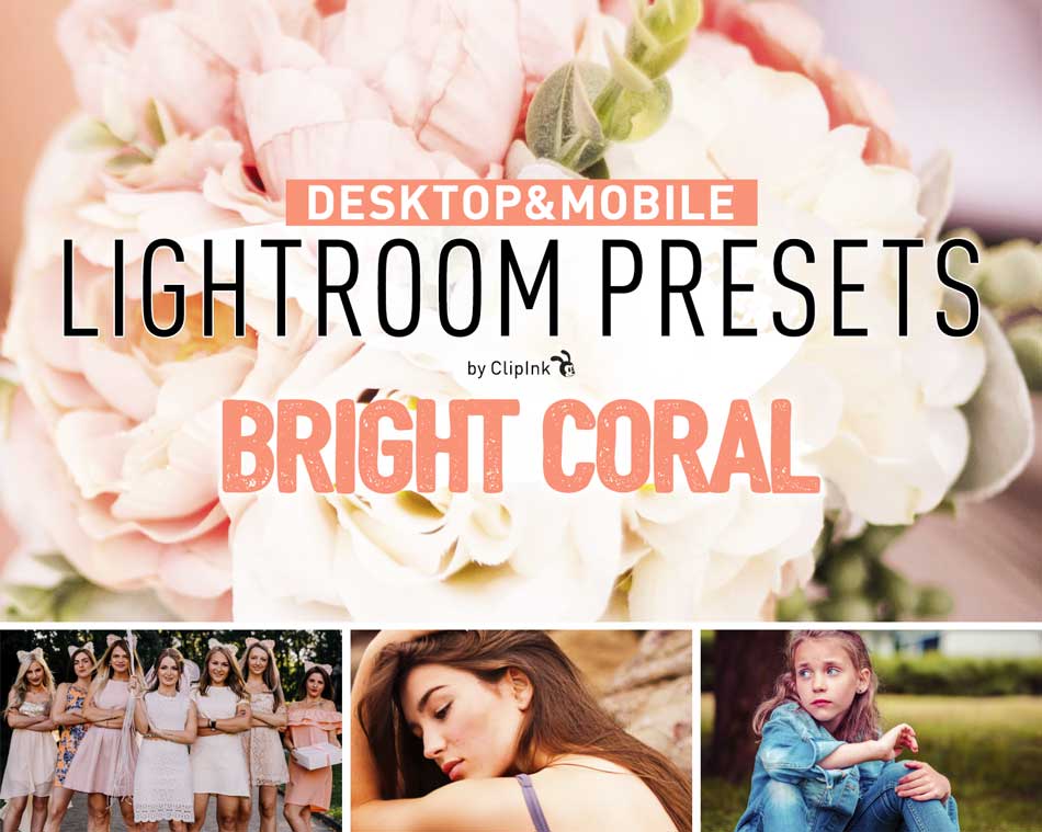 Photo filter Bright Coral Lightroom jpg, xmp presets + pdf guide