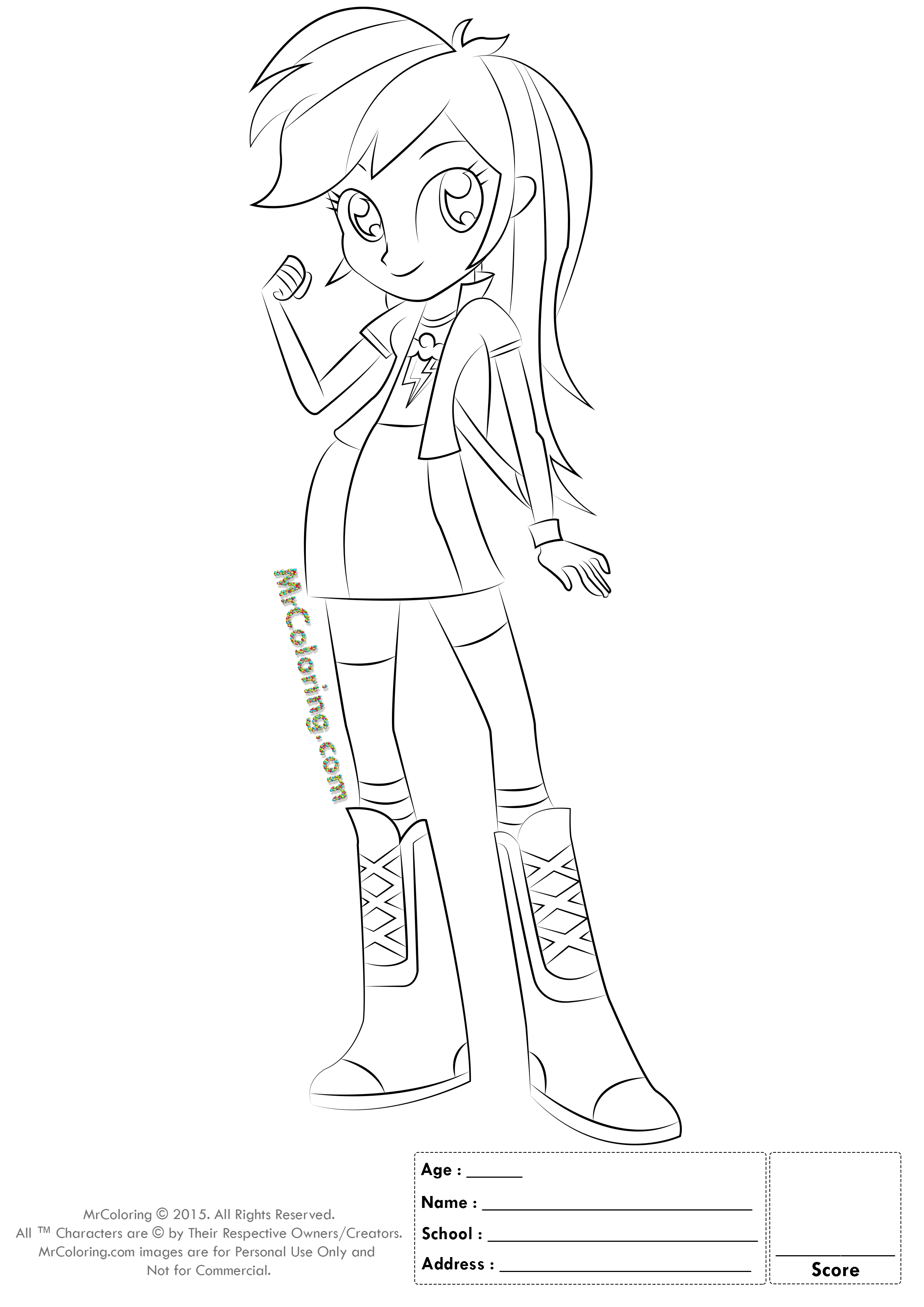 Rainbow Dash Human Coloring Pages