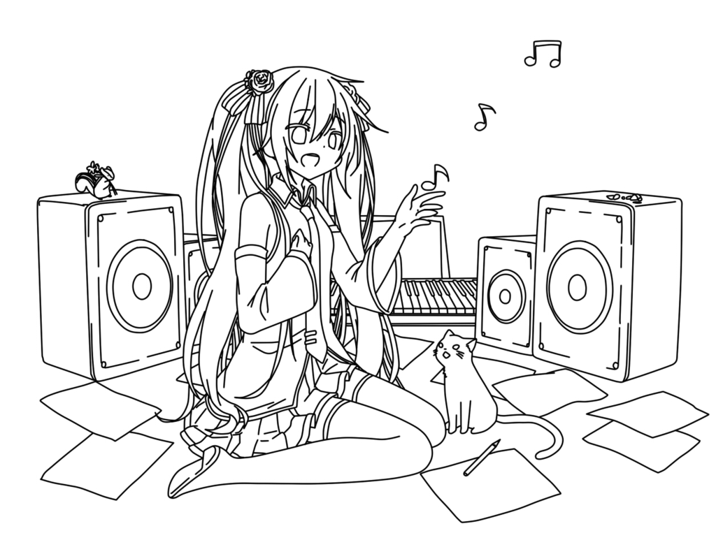 Free Miku Hatsune Coloring Pages, Download Free Miku Hatsune Coloring