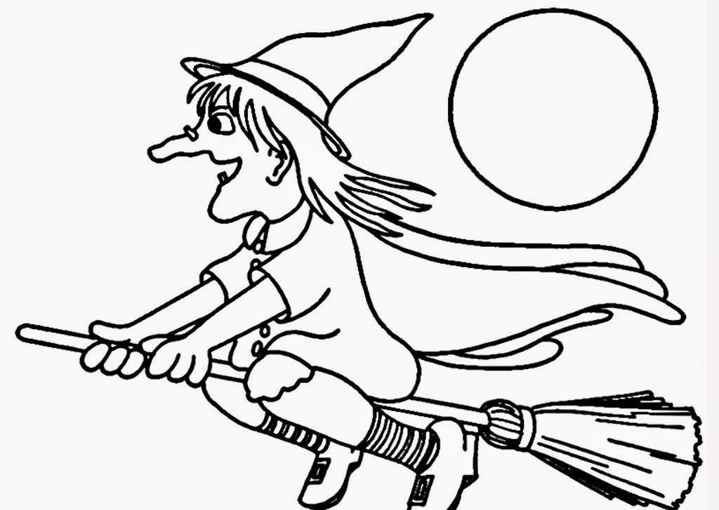 Halloween Flying Witch Silhouette Coloring Pages