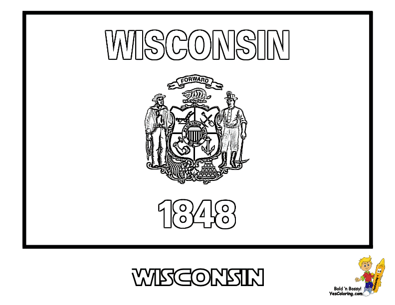 Free Wisconsin State Flag Coloring Page, Download Free Wisconsin State