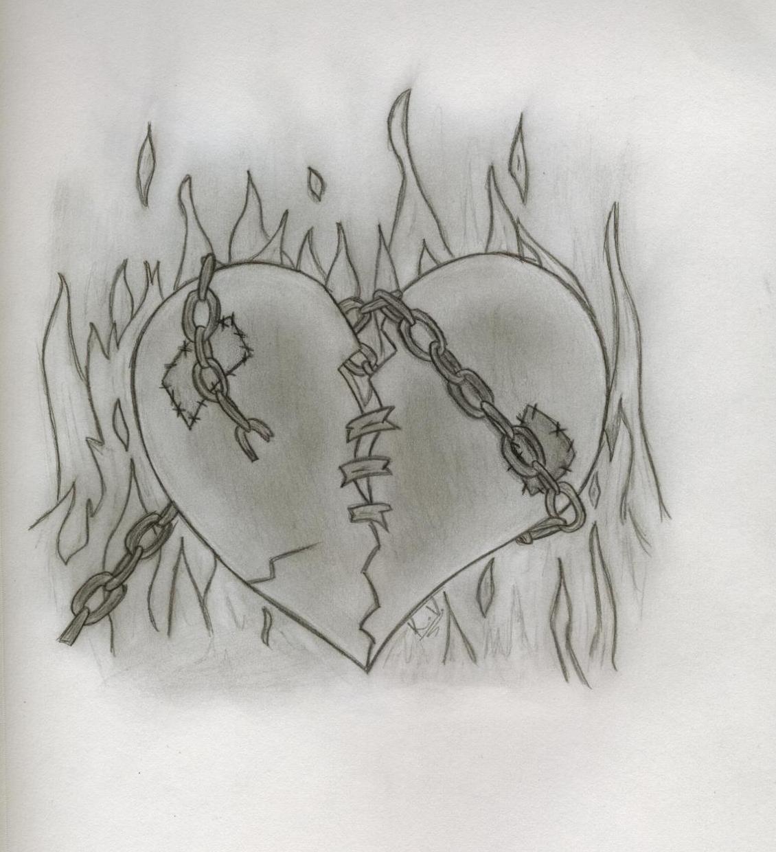 drawing of a heart on fire Clip Art Library
