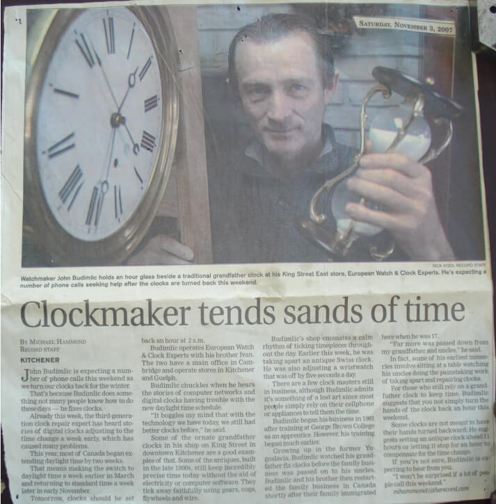 Clockmaker tends sands of time Clock Experts