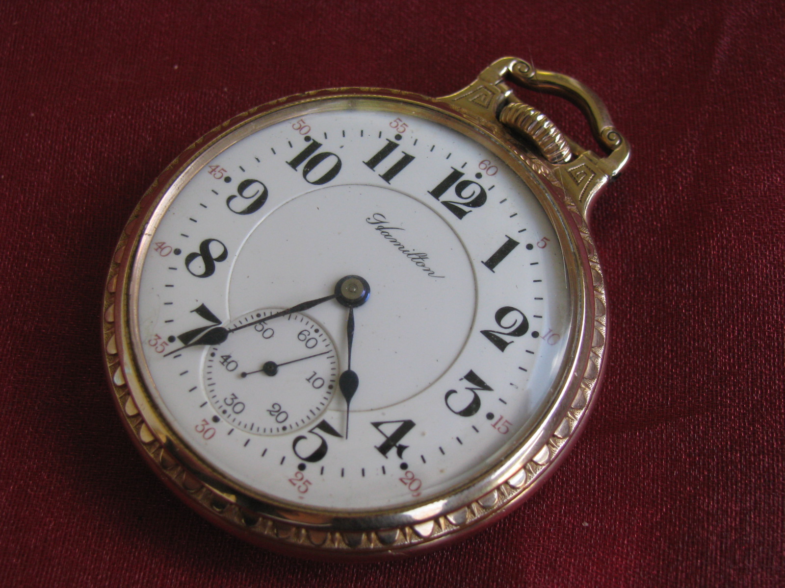 Hamilton 992 21j 16s Railroad Pocket Watch, 10k YGF BarOverCrown Case