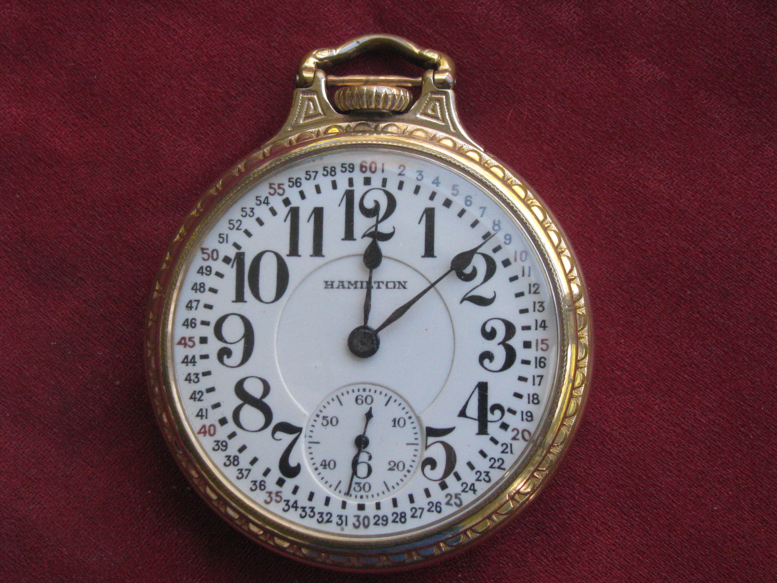 Hamilton 992 21j 16s Railroad Pocket Watch, 10K Gold Filled Bar Over Crown Case Mike's H&E Clocks