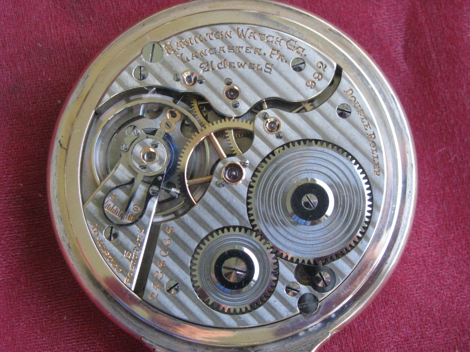 Hamilton 992 21j 16s Railroad Pocket Watch, 10K Gold Filled Bar Over