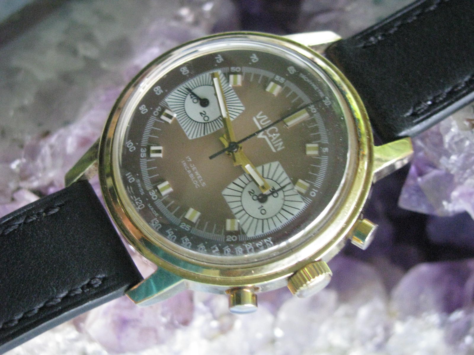 Vulcain Vintage Gold Plated Chronograph Wrist Watch, Valjoux 7733