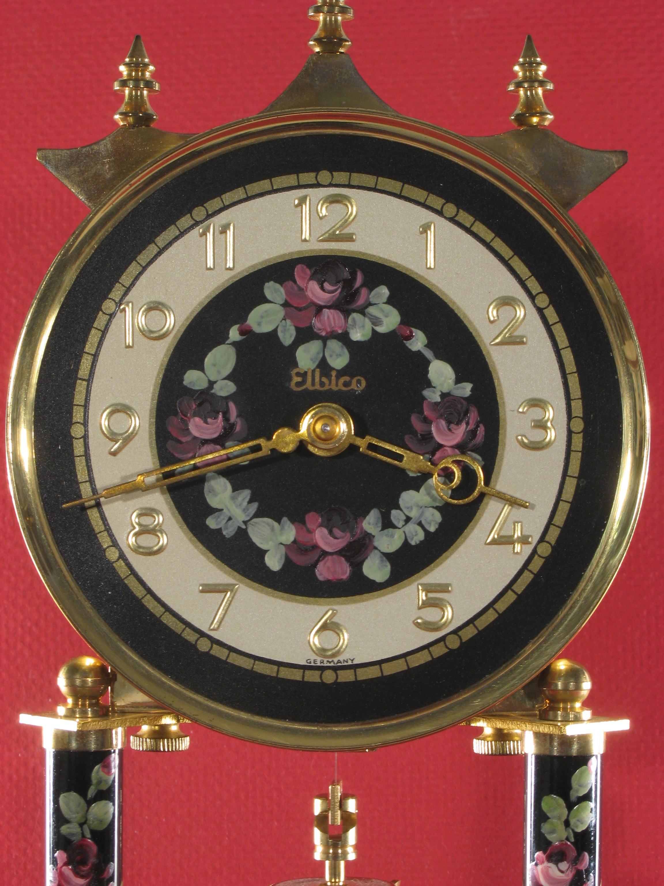 Koma standard 400 day clock, painted with flowers, 1950s.