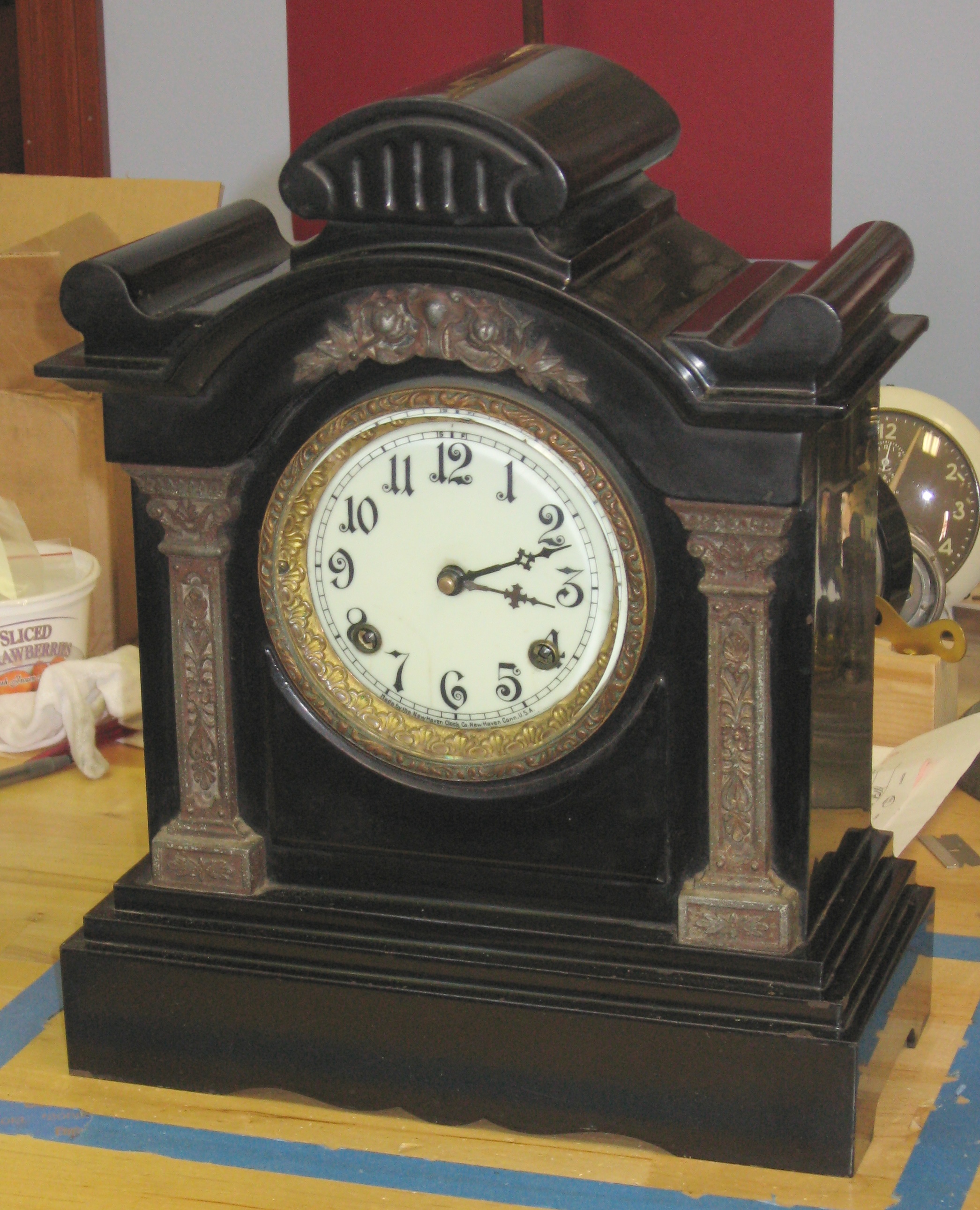 Ansonia Black Cast Iron Mantel Clock