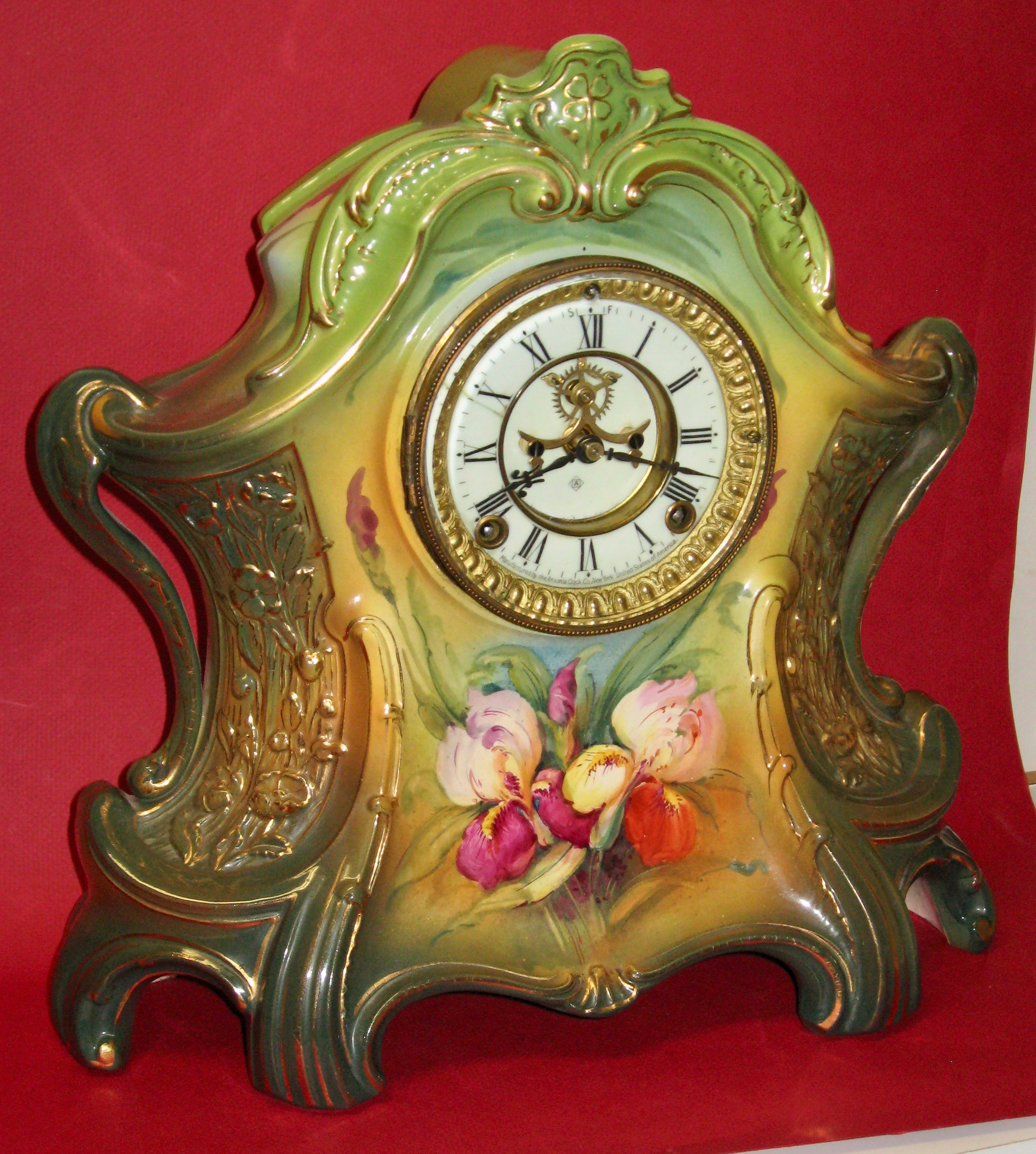 Ansonia La Layon Royal Bonn Porcelain China Mantel Clock