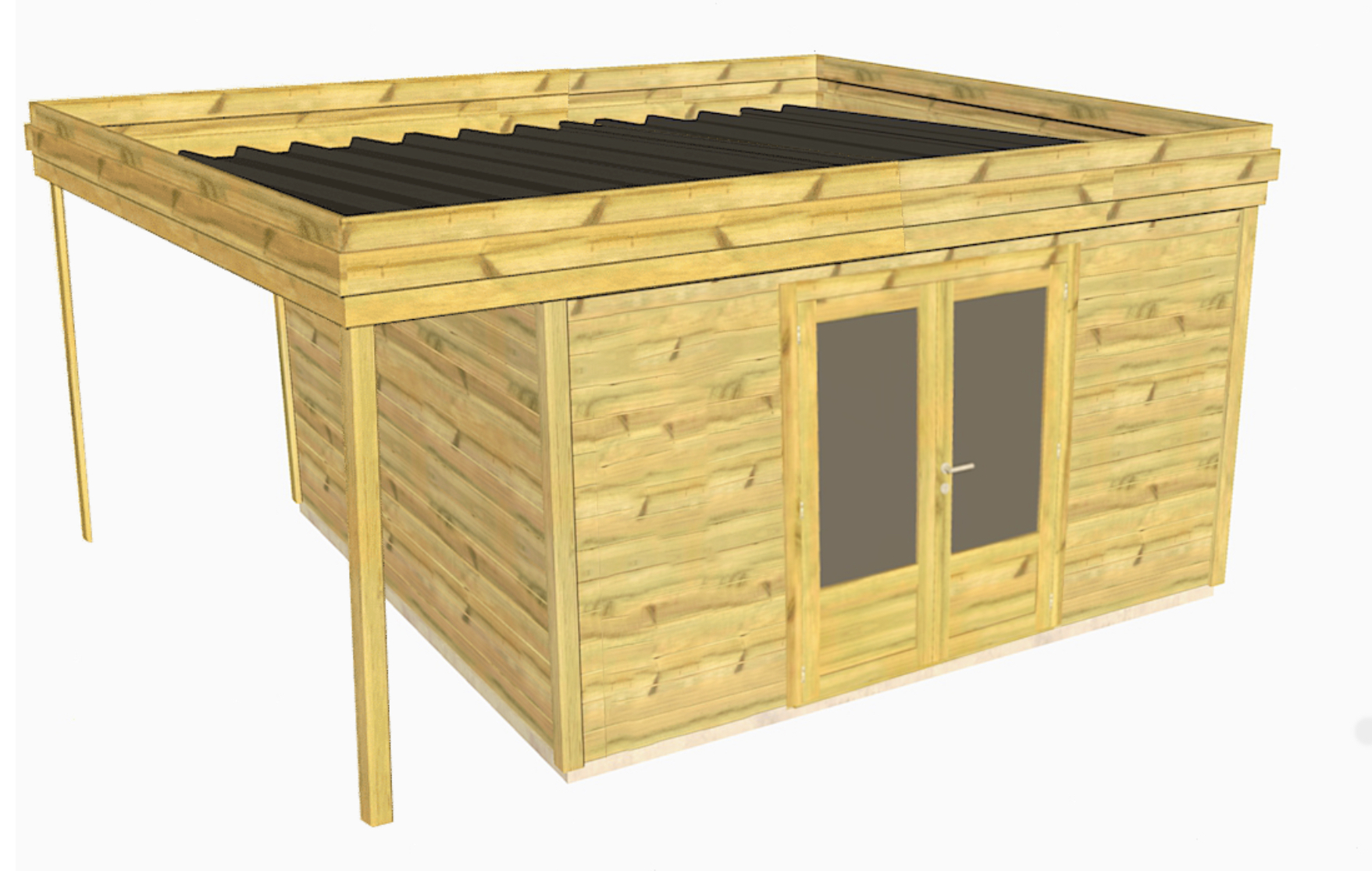 Chalet de jardin 3,3m x 3,3m + extension de toit (2m) CLOPODIS