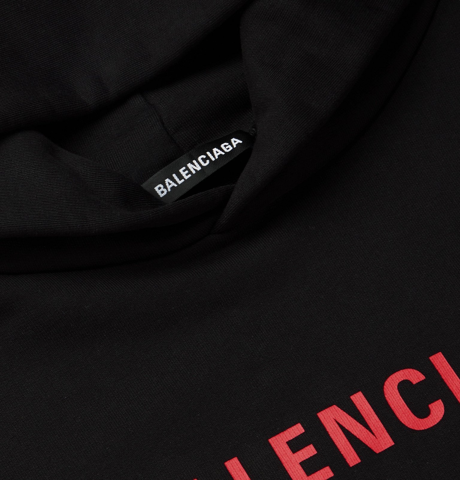 Balenciaga Oversized Printed FleeceBack CottonJersey Hoodie Black