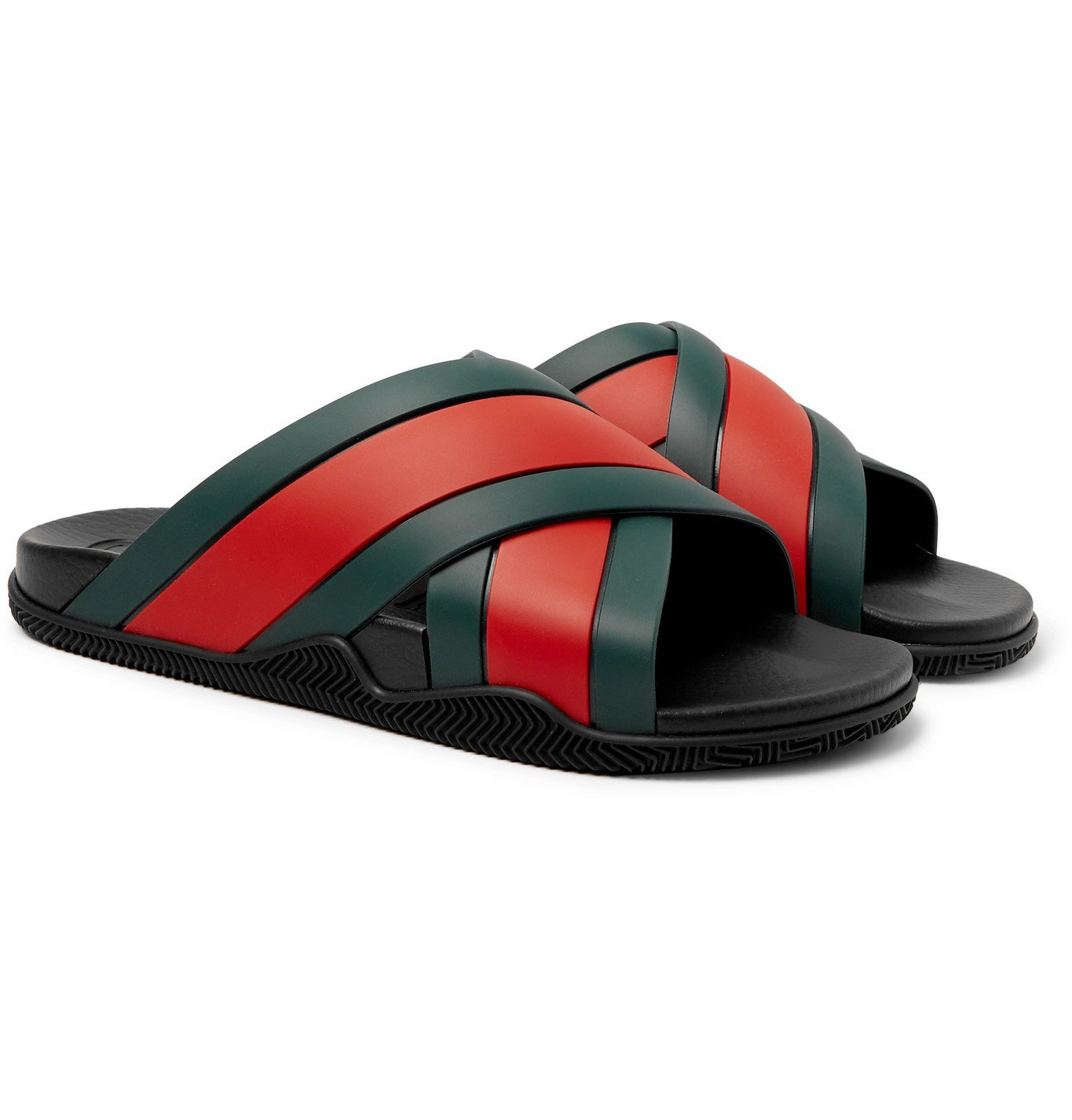 Gucci Striped Rubber Slides Black Gucci