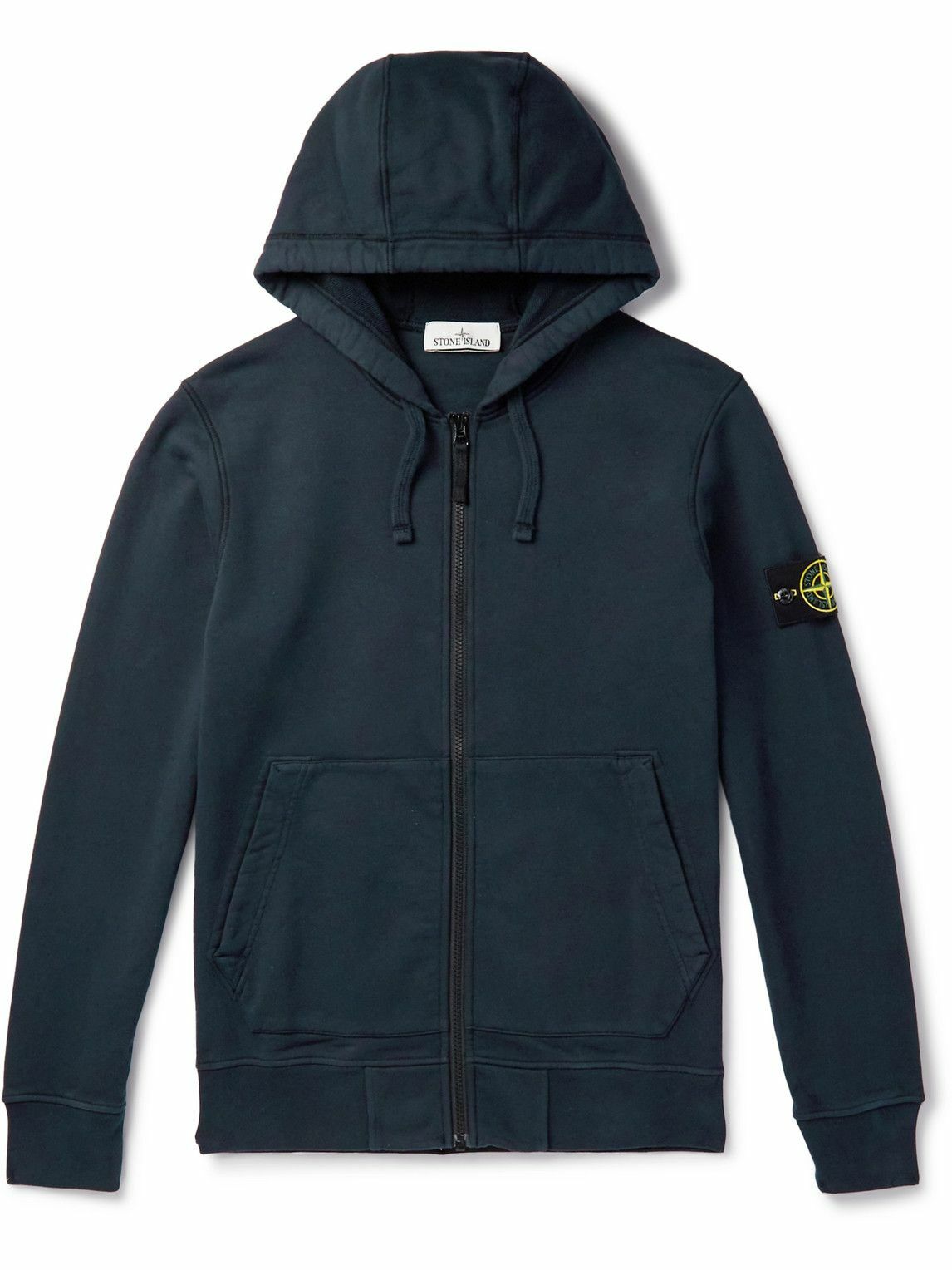 Stone Island GarmentDyed LogoAppliquéd CottonJersey ZipUp Hoodie