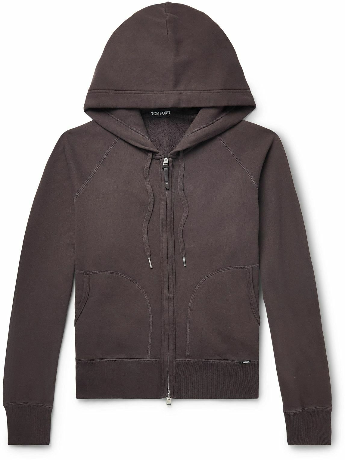 TOM FORD GarmentDyed CottonJersey ZipUp Hoodie Brown TOM FORD