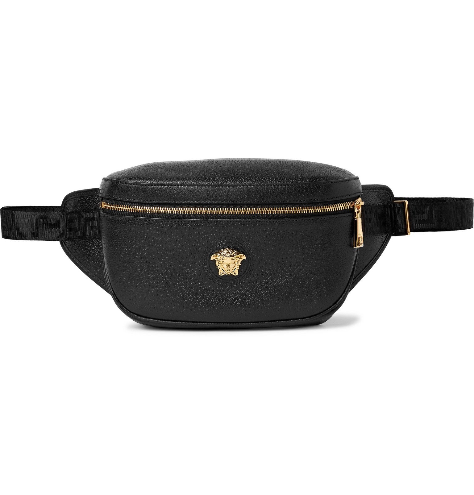 Versace LogoEmbellished TexturedLeather Belt Bag Black Versace
