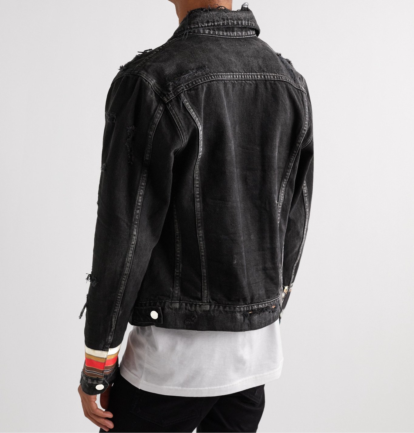 AMIRI Patchwork SatinTrimmed Denim Trucker Jacket Black Amiri