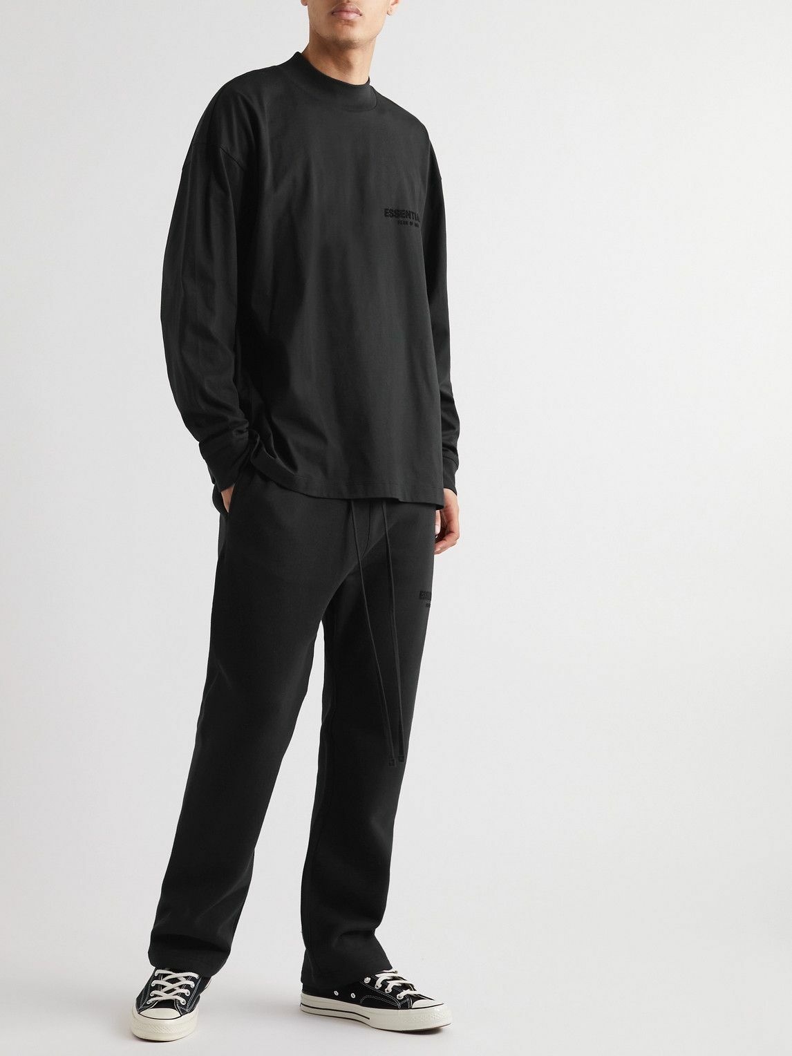 FEAR OF GOD ESSENTIALS LogoFlocked CottonJersey TShirt Black
