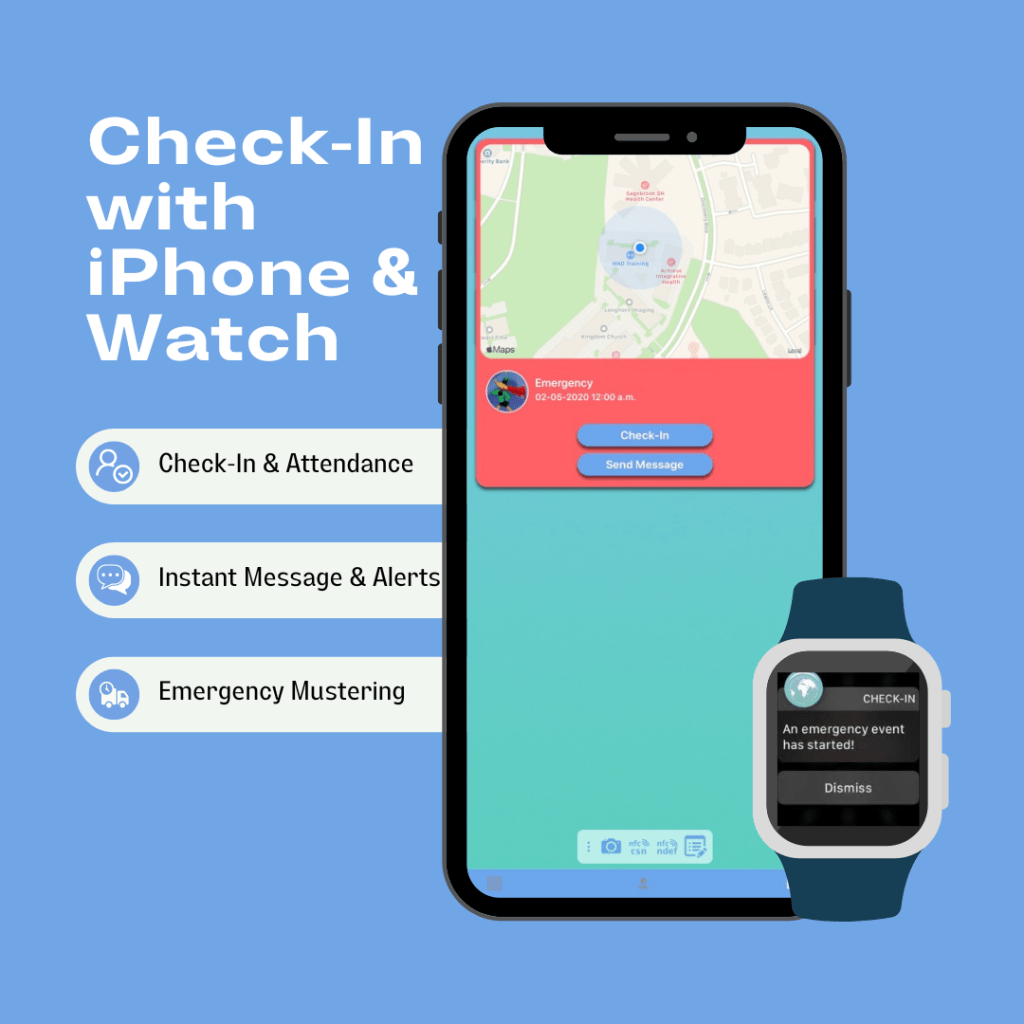 Emergency Mustering Checkpoint iPhone and Apple Watch CloudInHand