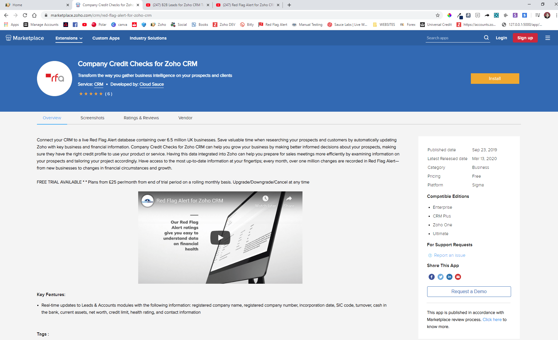 New App on Zoho Market Place Cloud Sauce