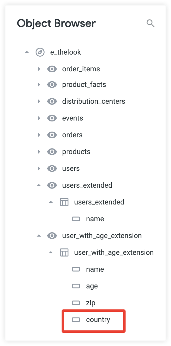 Navigating projects with the object browser panel Looker Google Cloud