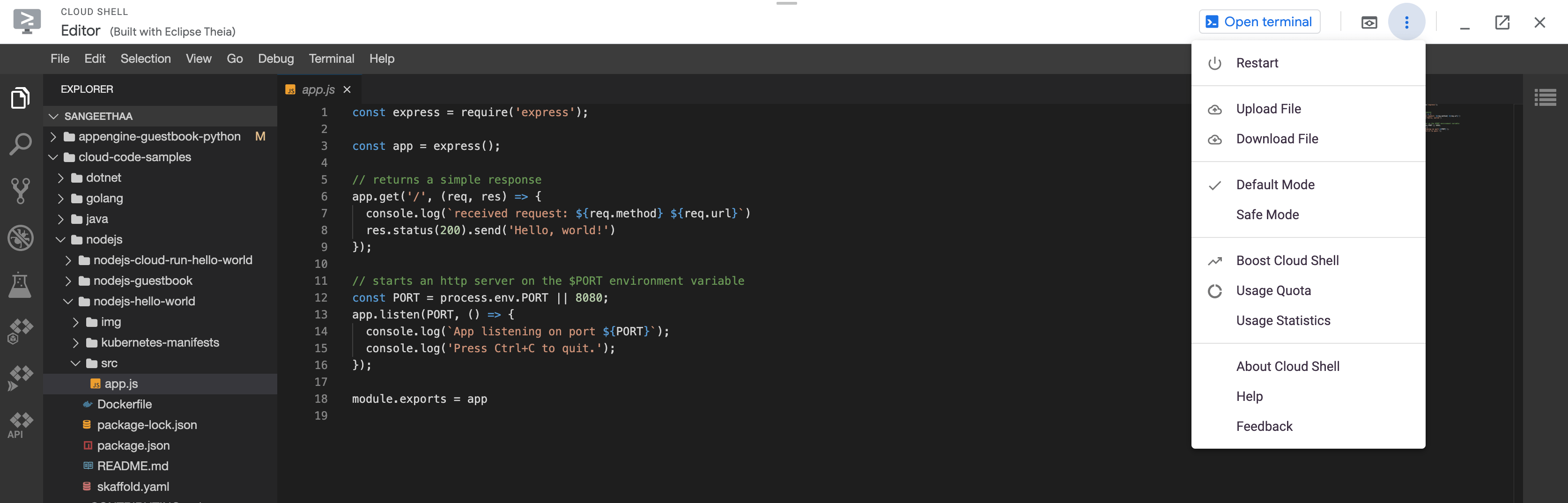 Cloud Shell Editor interface overview Google Cloud