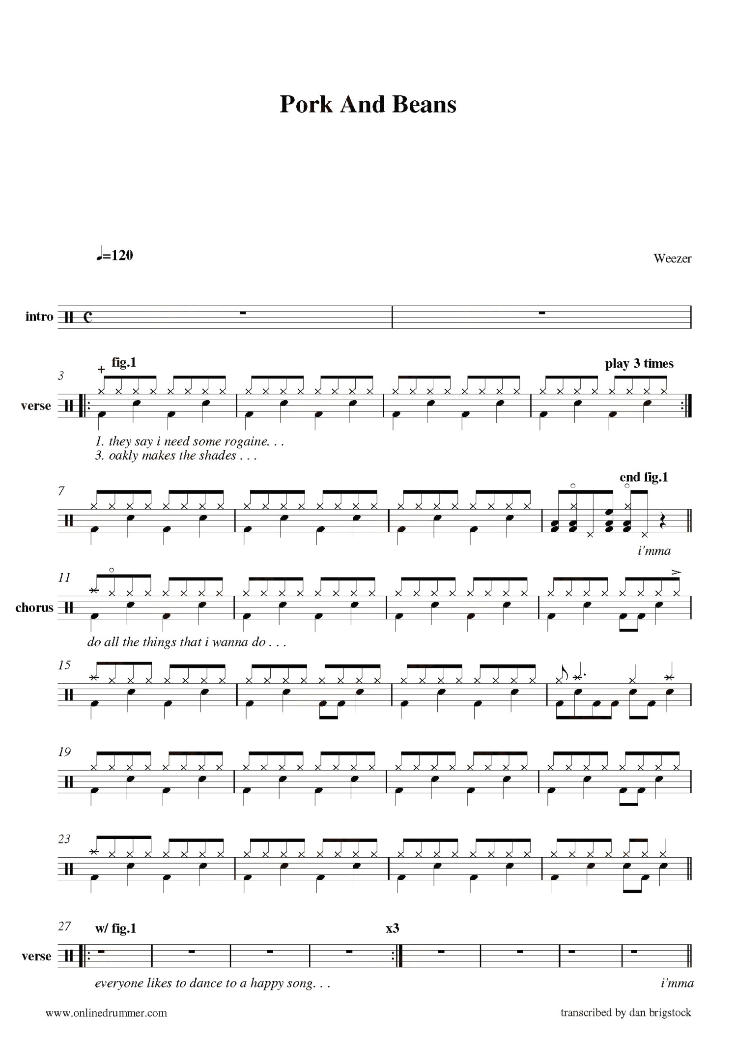Pork And Beans鼓谱 Weezer 架子鼓谱 琴谱网