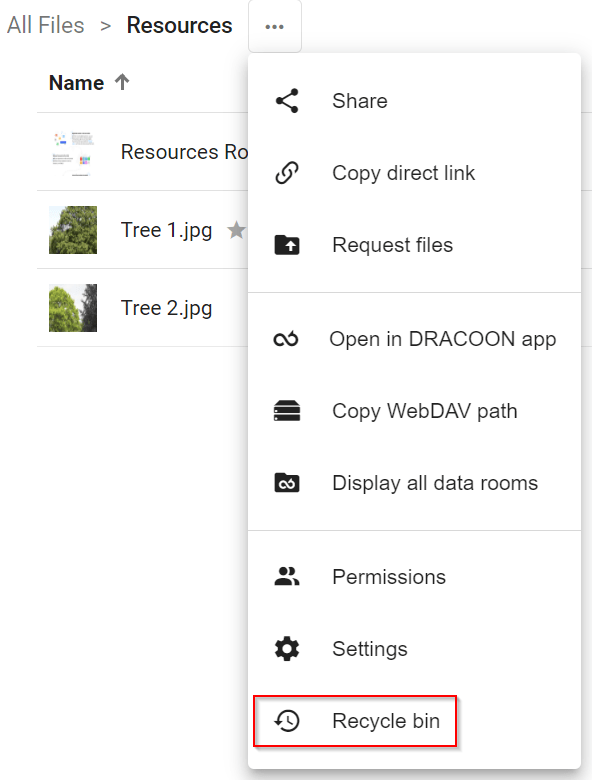 Restore deleted files and folders from recycle bin DRACOON