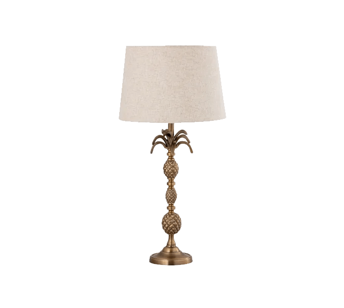 Table Lamp & Shade Brass Antique / Natural Linen Homewares
