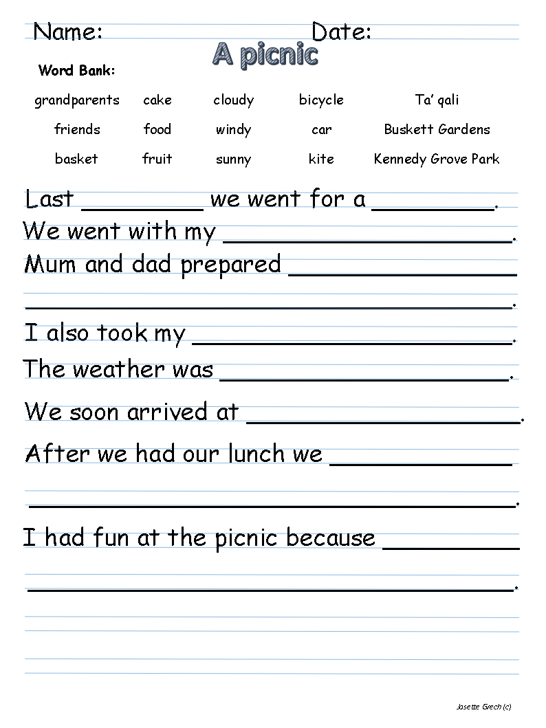 A picnic sentence starter