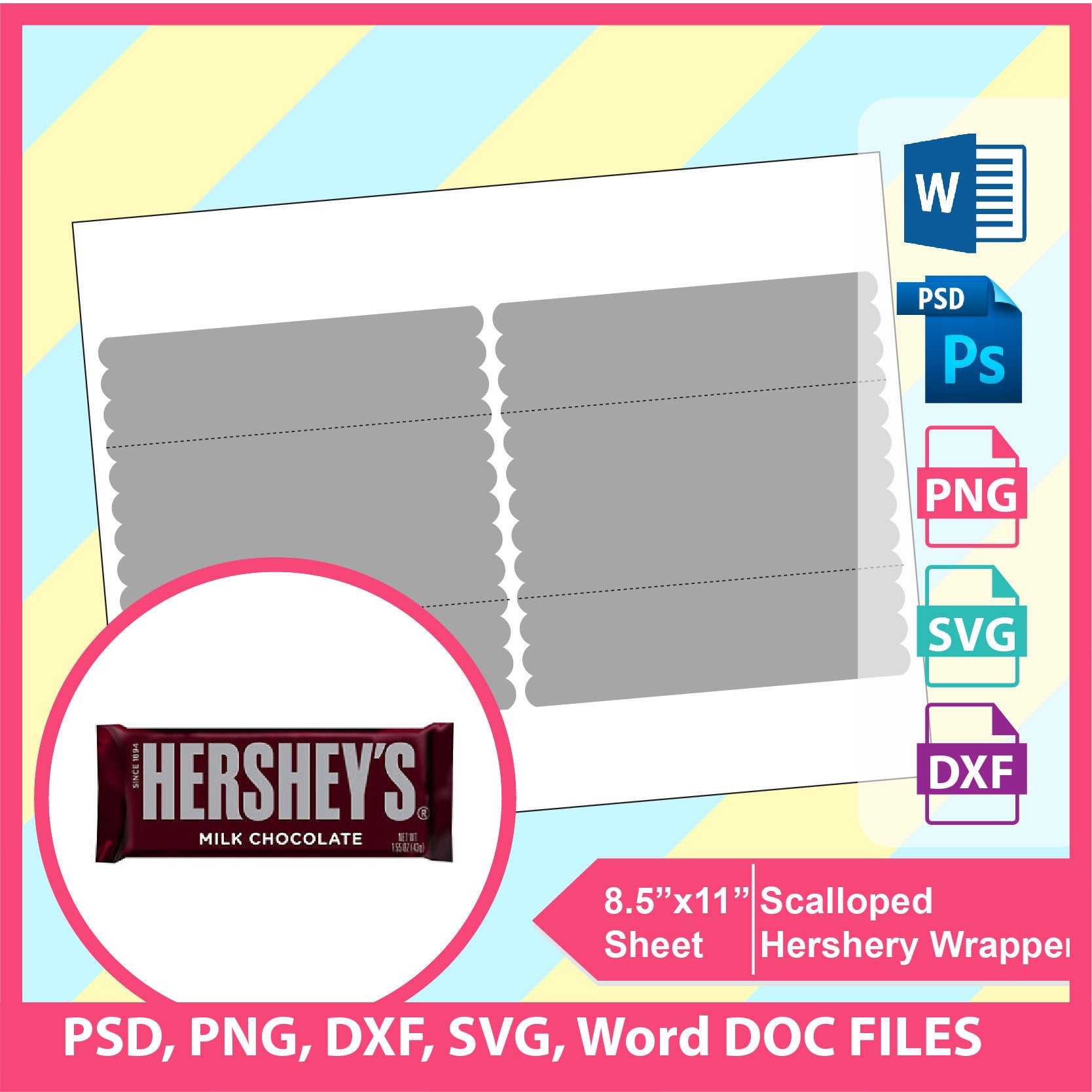 Scalloped Hershey Candy Bar Wrapper Template, Psd, Png And Svg, Dxf