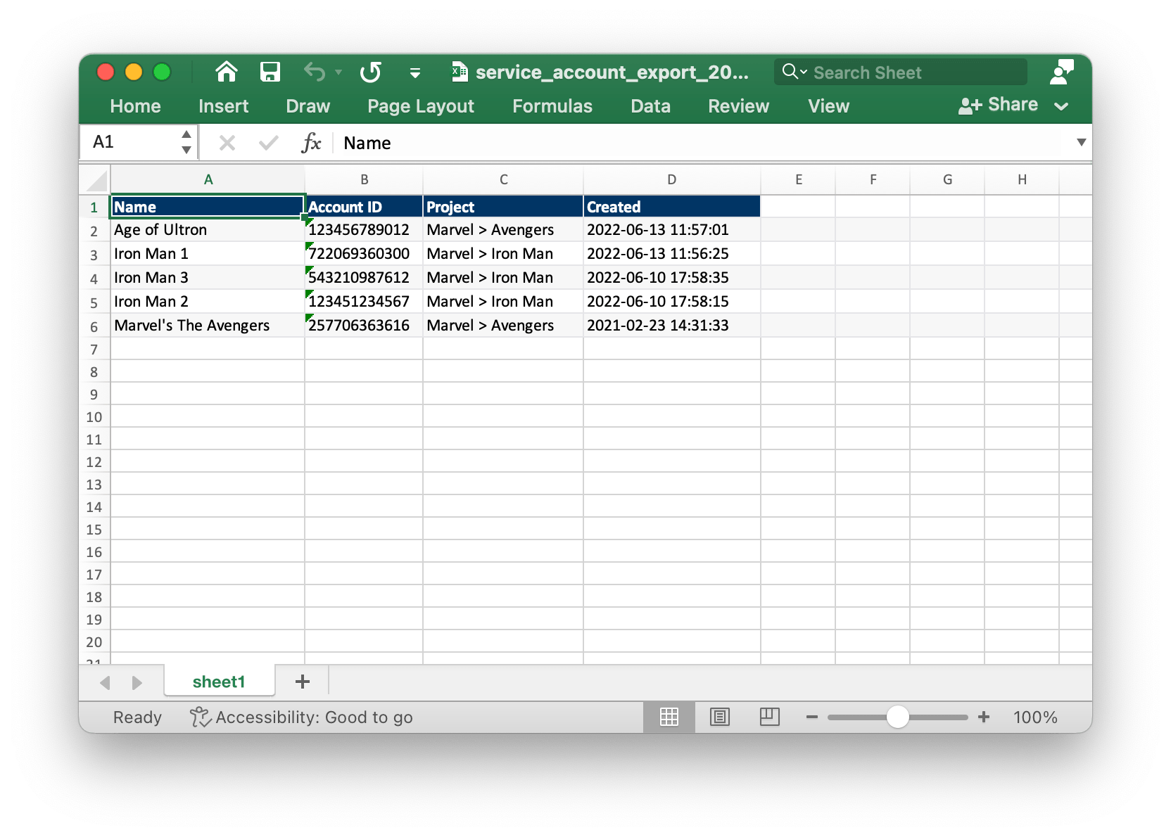 Export as an Excel file Cloudforet