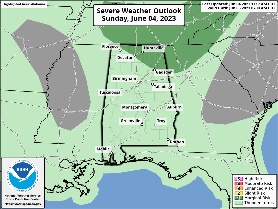 Isolated severe storms possible Sunday in Alabama