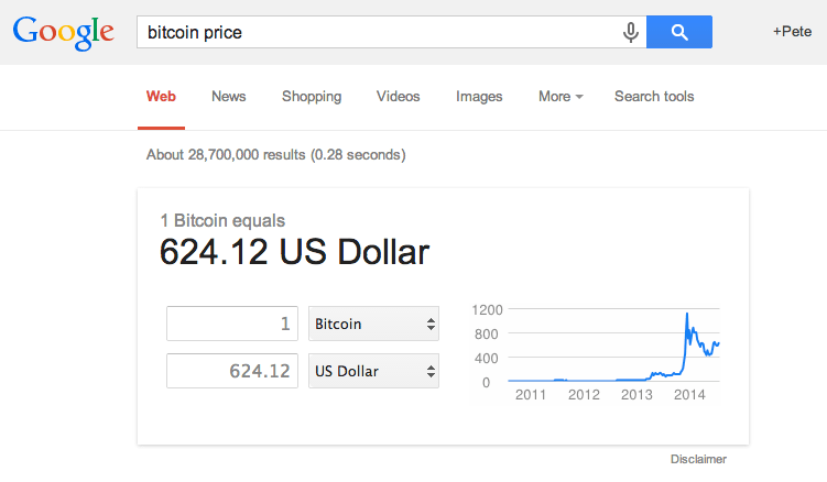 Google Search Integrates Bitcoin Price Calculator