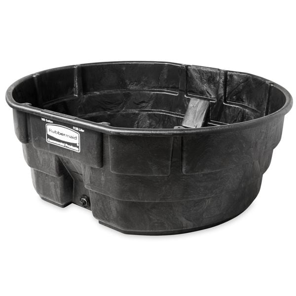 RUBBERMAID FG424700BLA Stock Tank, L 63 1/4, W 69, Cap 300 gal., Black