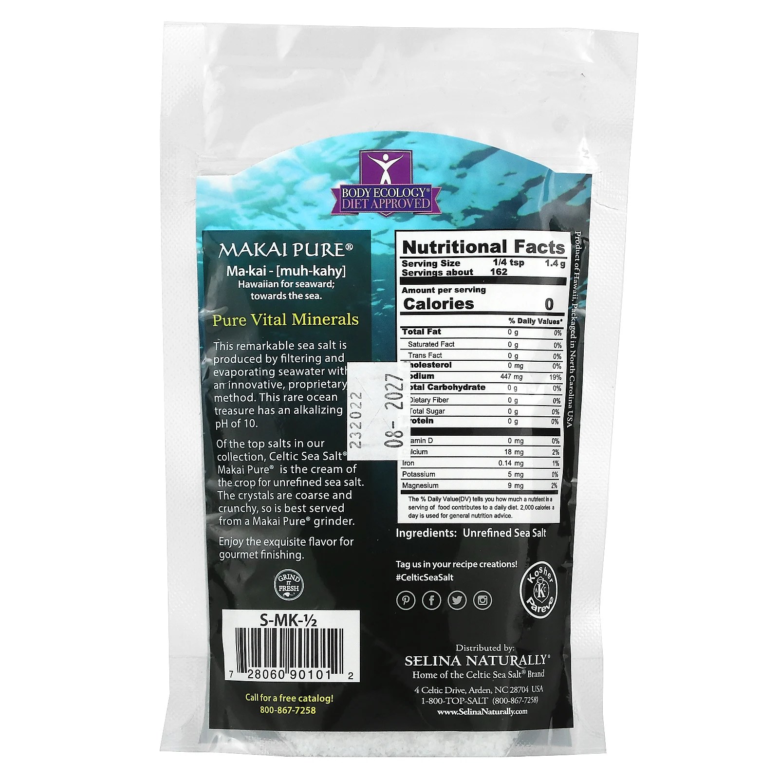 Celtic Sea Salt, Makai Pure, Unrefined Sea Salt, 1/2 lb (227 g)