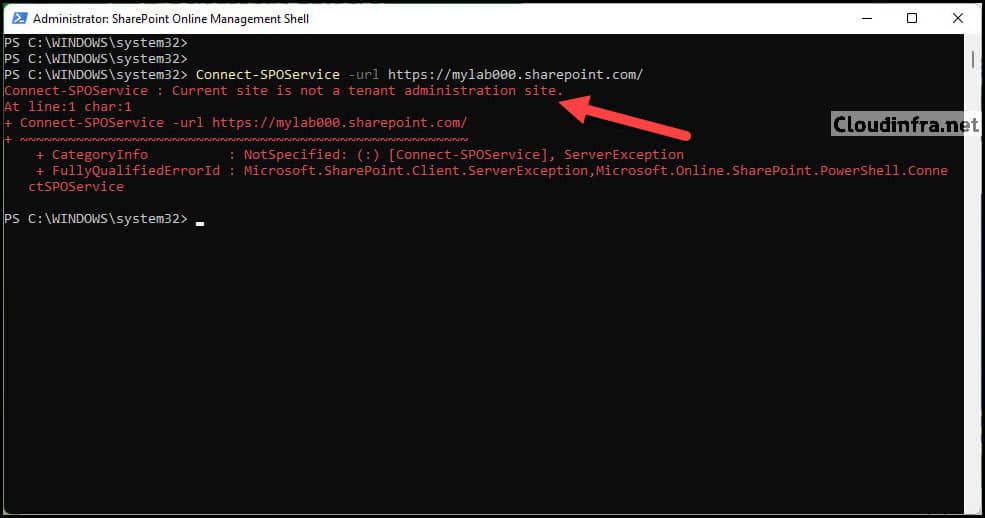 ConnectSPOService Current Site Is Not A Tenant Administration Site