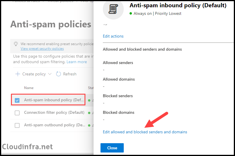 Block Email/Domain Via Antispam Policies In Microsoft 365