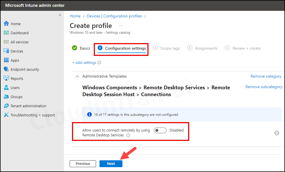 Enable/Disable Remote Desktop Access Using Intune