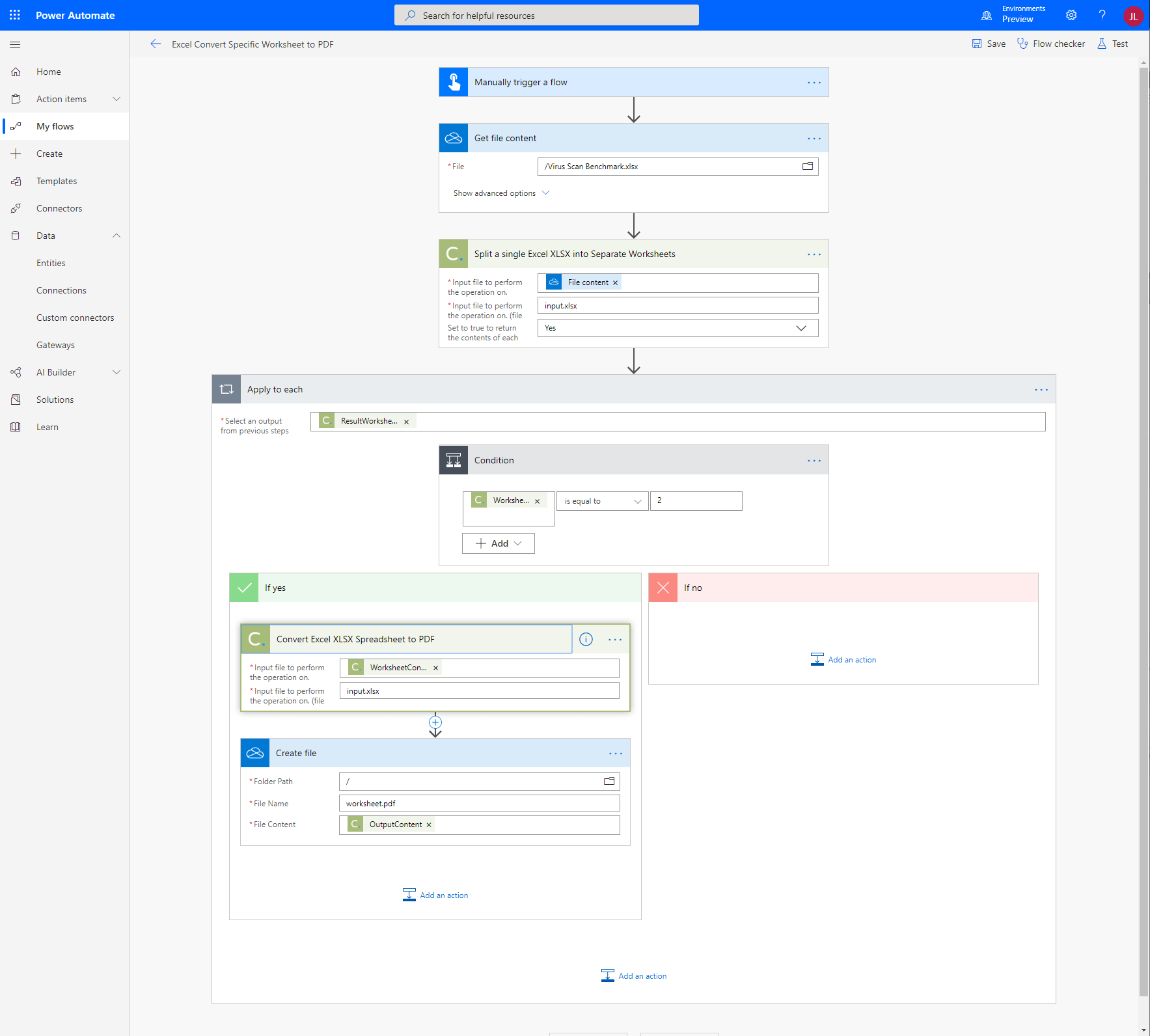 Convert Excel Worksheet to PDF in Power Automate Cloudmersive APIs