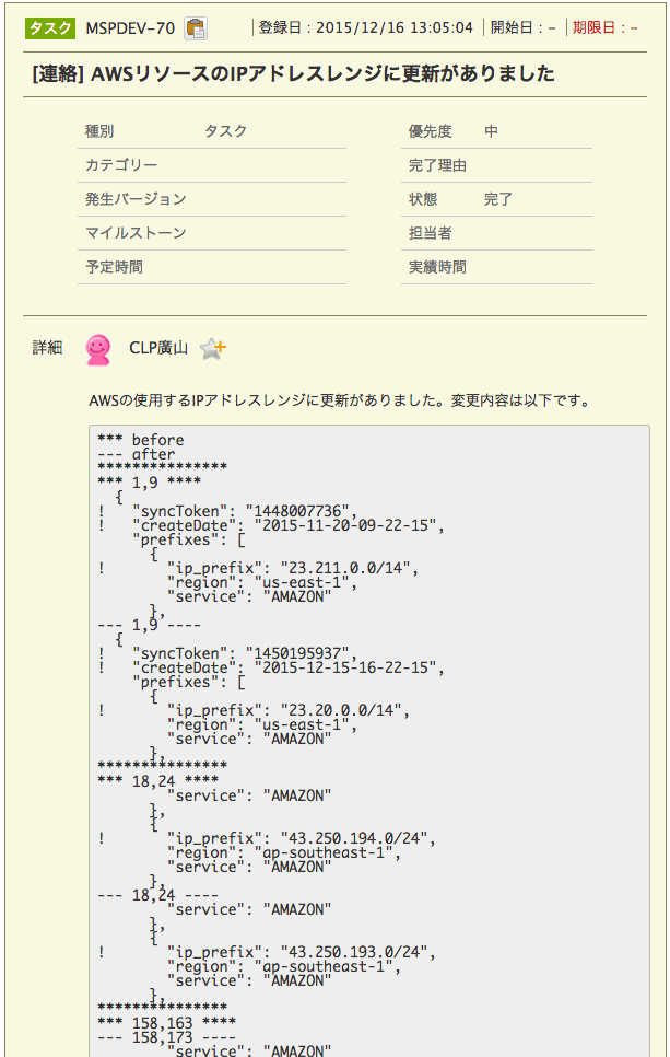 AWSのIPアドレスレンジ変更をBacklogに通知する（SNS + Lambda + S3）【cloudpack