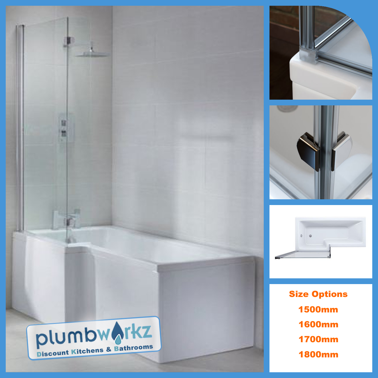 Right & Left Hand L Shaped Bath 1500 1600 1700 1800 Shower Bath