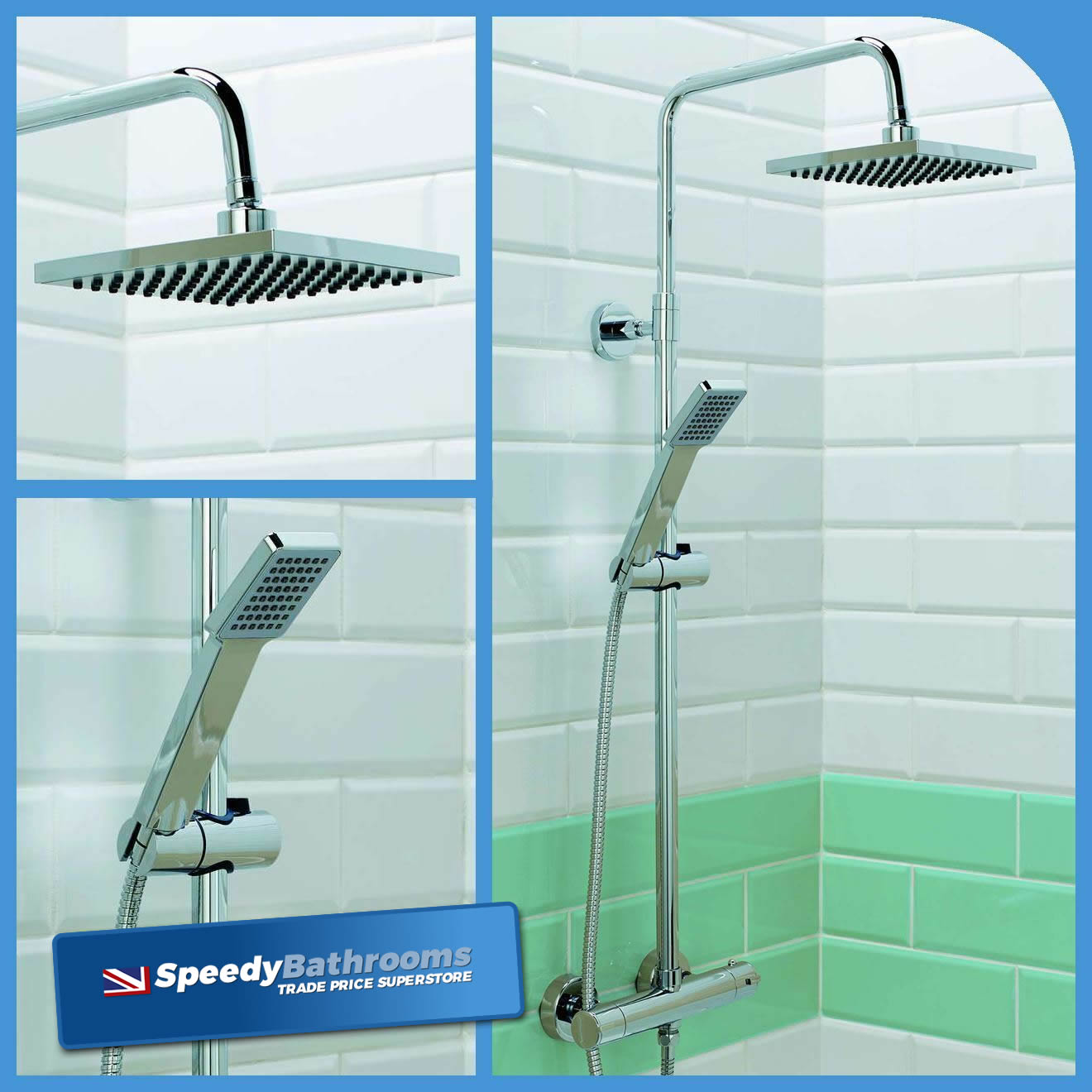 Square or Round Twin Head Chrome Thermostatic Mixer Shower Bathroom