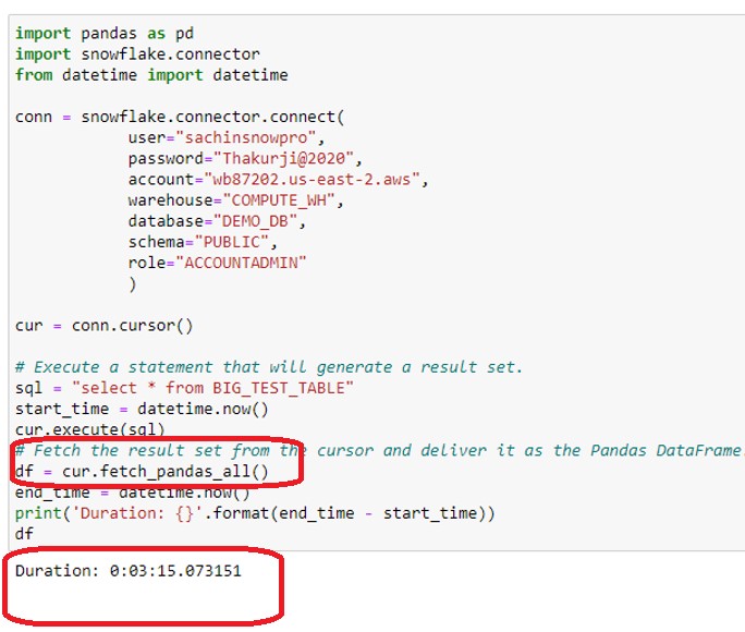 Snowflake to Python Read_Sql() and Fetch_Pandas() Cloudyard
