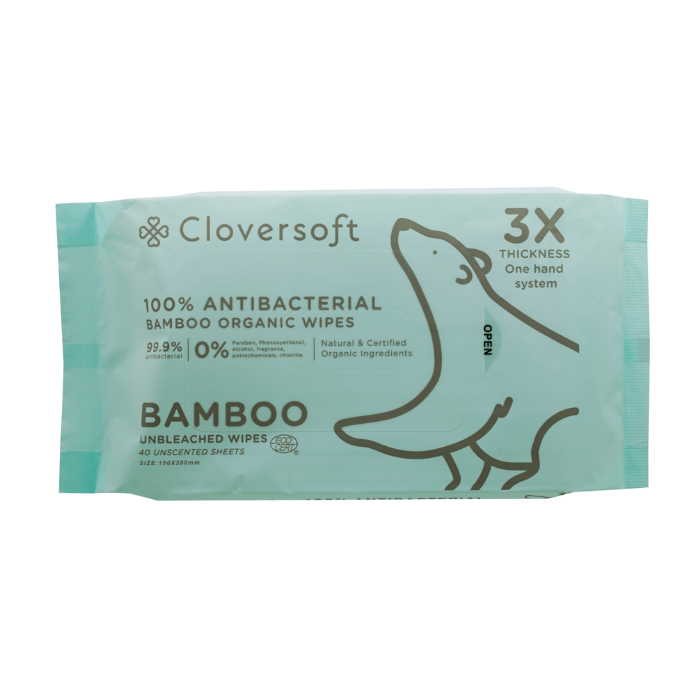 Unbleached Bamboo Organic Antibacterial Wipes 40 Sheets Cloversoft