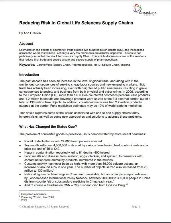Reducing Risk in Global Life Sciences Supply Chains ChainLink Research
