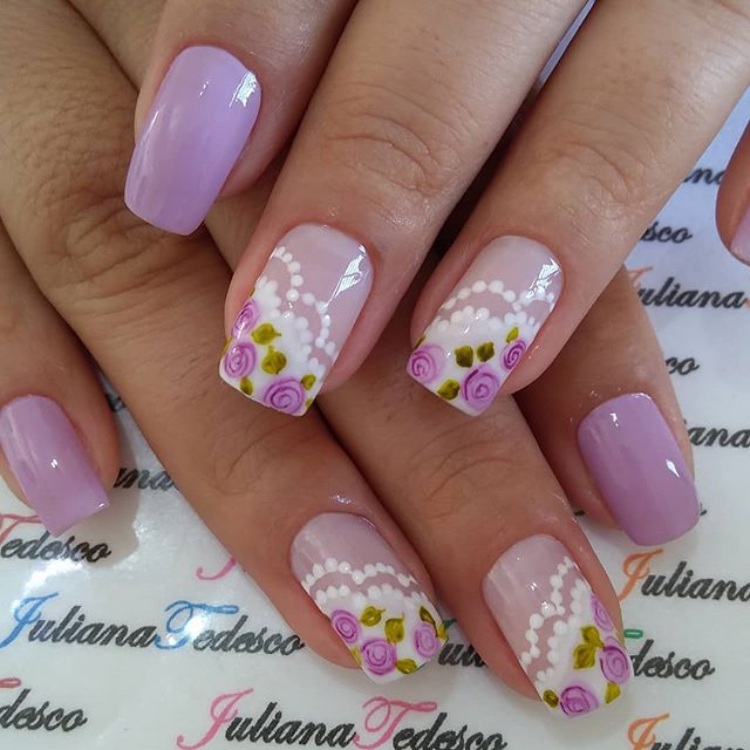 24 Unhas decoradas com renda, diversos modelos e cores