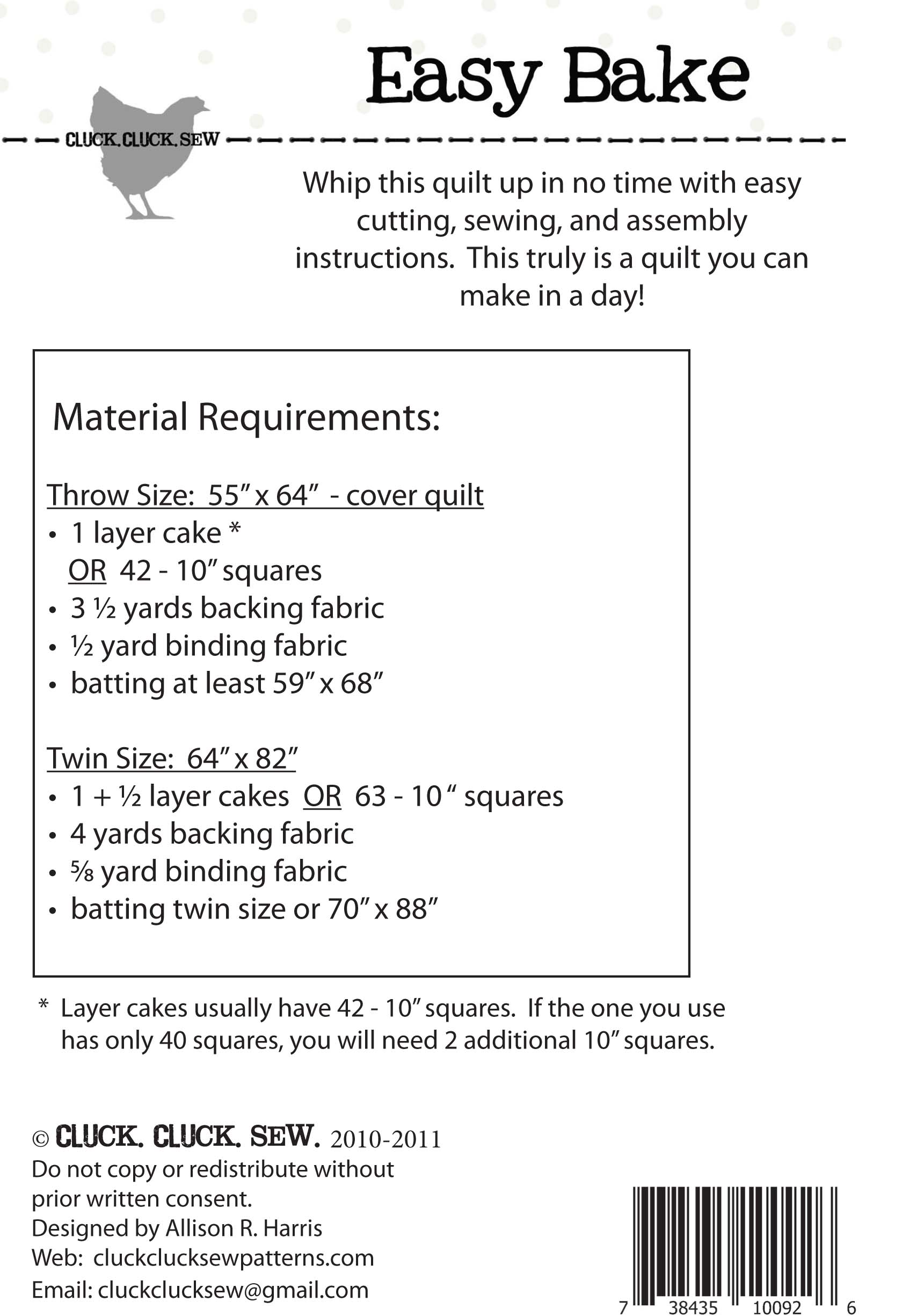 Easy Bake 117 Cluck Cluck Sew