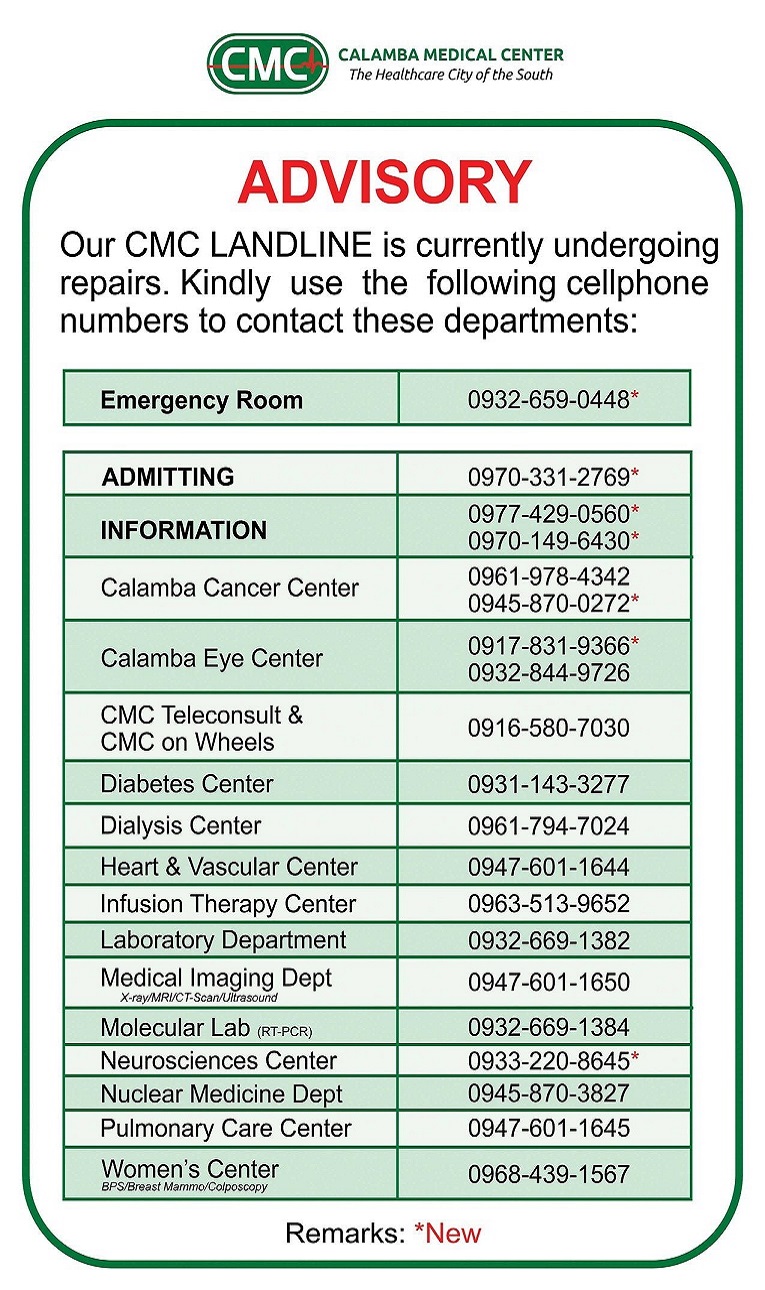 Calamba Medical Center CMC HOTLINES