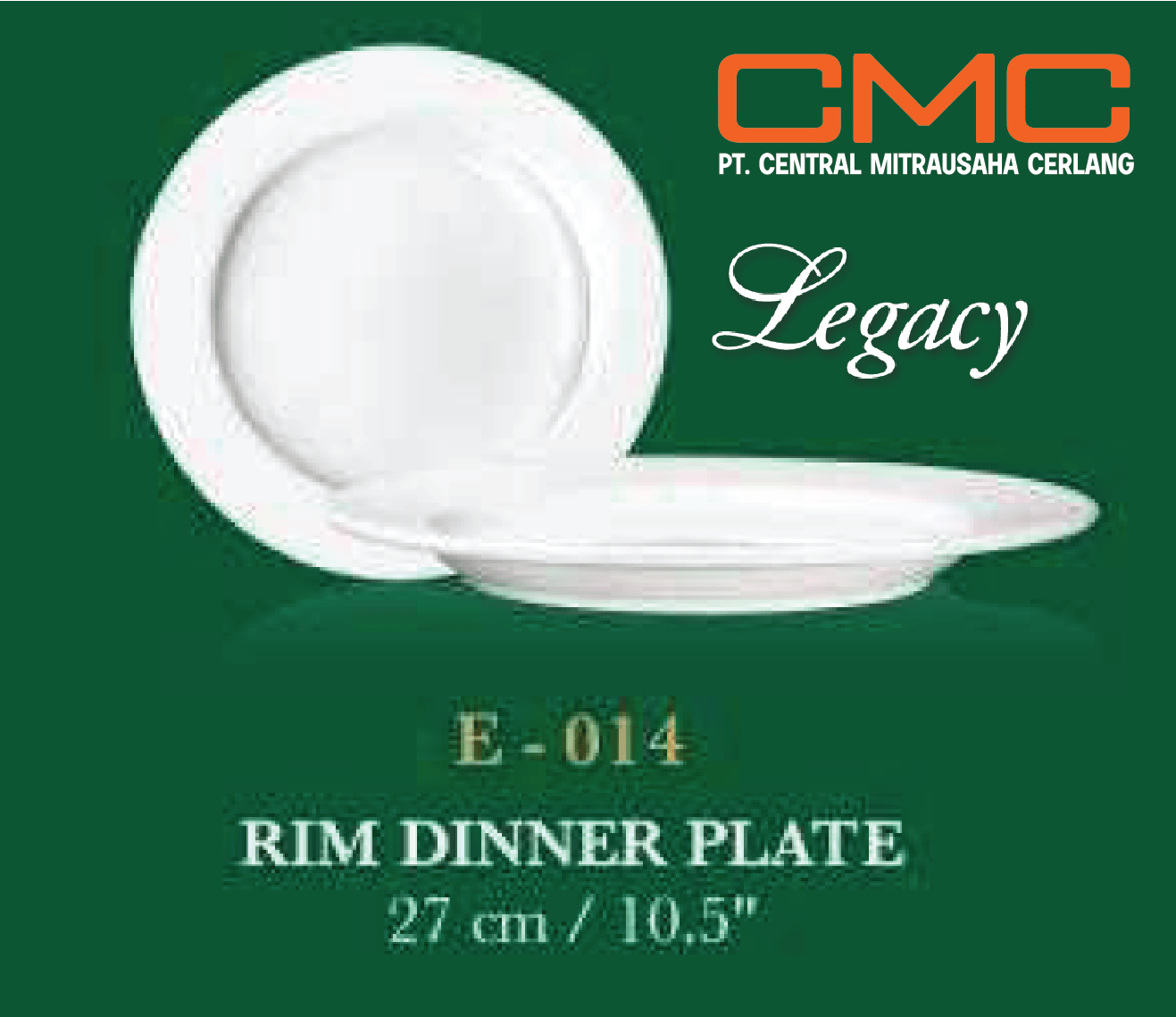 RIM Dinner Plate 27cm (Piring Makan Putih RIM) by Legacy CMC Solution